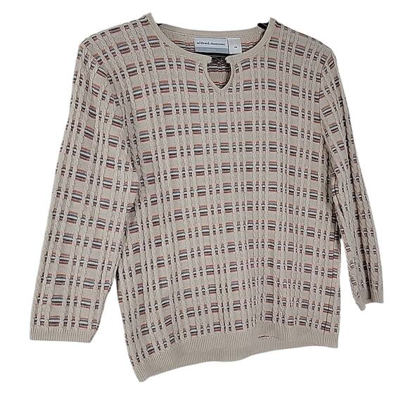 Alfred Dunner Petite Medium Sweater Keyhole Neck Cable Knit 3/4 Sleeve Classic - Picture 2 of 6